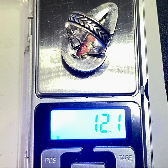 New 925 Sterling Silver Green Yellow Triplet Opalite Artisten Tear Drop Ring - Picture 9 of 17